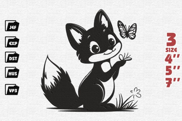 Adorable Cute Fox with Butterfly Embroidery