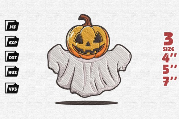 Charming Ghost Boo with Pumpkin Face Embroidery
