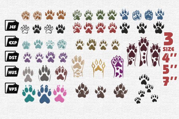 Charming Set of 15 Cat Paws Embroidery