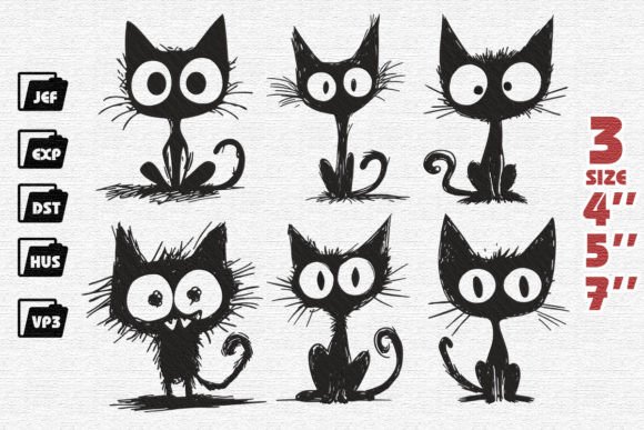 Charming Set of 9 Funny Cat Embroidery