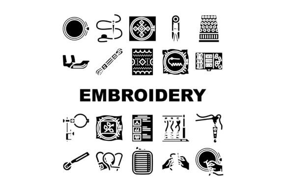 Embroidery Thread Fabric Needle Icons Set