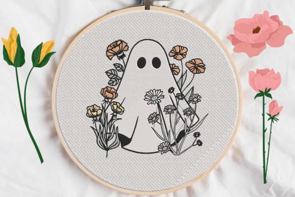 Flower Ghost Embroidery: A Charming Halloween Touch