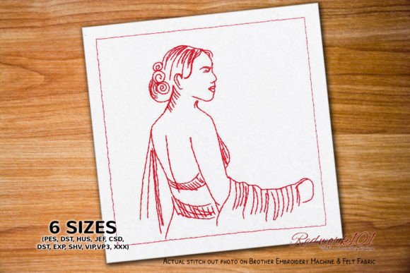 Girl in Indian Saree: A Charming Embroidery Design