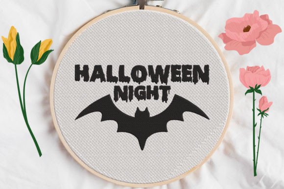 Halloween Night, Bat Embroidery: A Spooky Delight