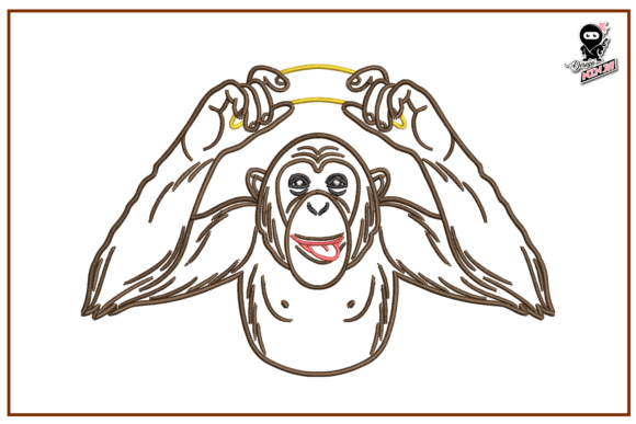 Monkey with Banana: A Charming Embroidery Design
