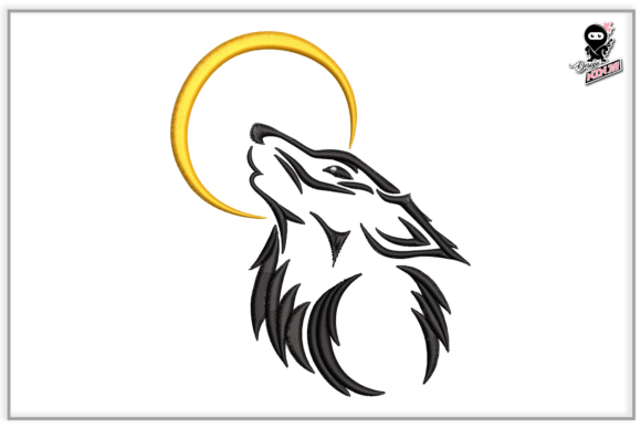 Roaring Wolf with Moon: A Seasonal Embroidery Gem